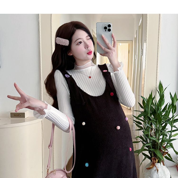 孕妇秋冬季套装潮妈时髦新款连衣裙怀孕期高级感宽松不显怀背带裙|undefined