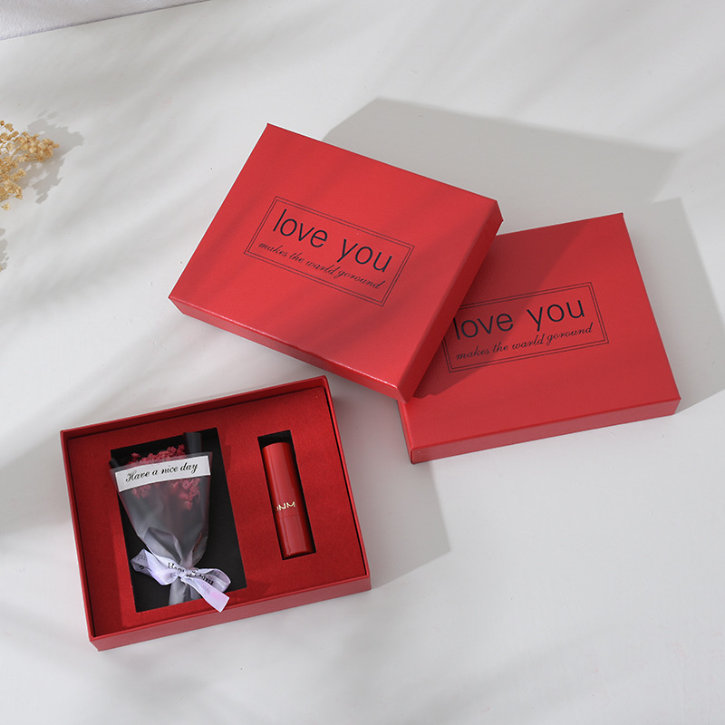 新款口红收纳盒空盒批发玫瑰花天地盖礼物盒创意生日红色礼品盒子