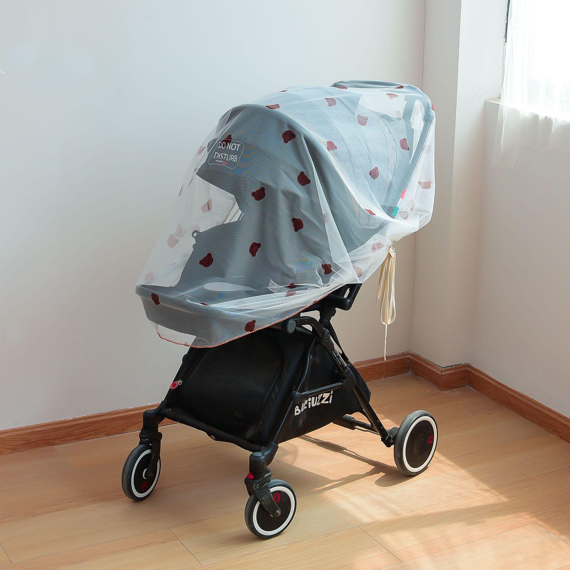 Decorative Bear Mosquito Net Full Cover Printed Baby Stroller Mosquito Net Baby Stroller Anti-mosquito Cover Summer Ventilation Net