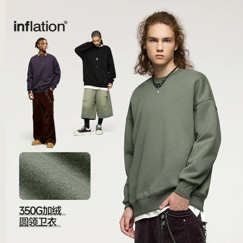Мужская одежда Jie Zhan | 350G модный брендовый свободный свитшот с флисовой подкладкой и круглым вырезом, радужный, новинка весны 2025, флисовый топ