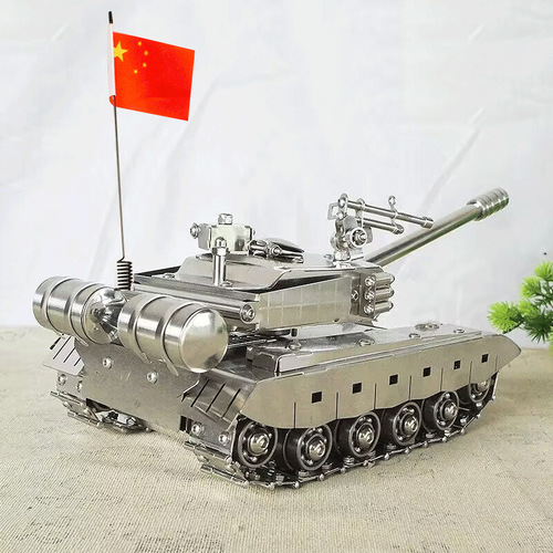 New stainless steel handmade crawler movable tank model with LED light ornaments as a gift for children SMG tank