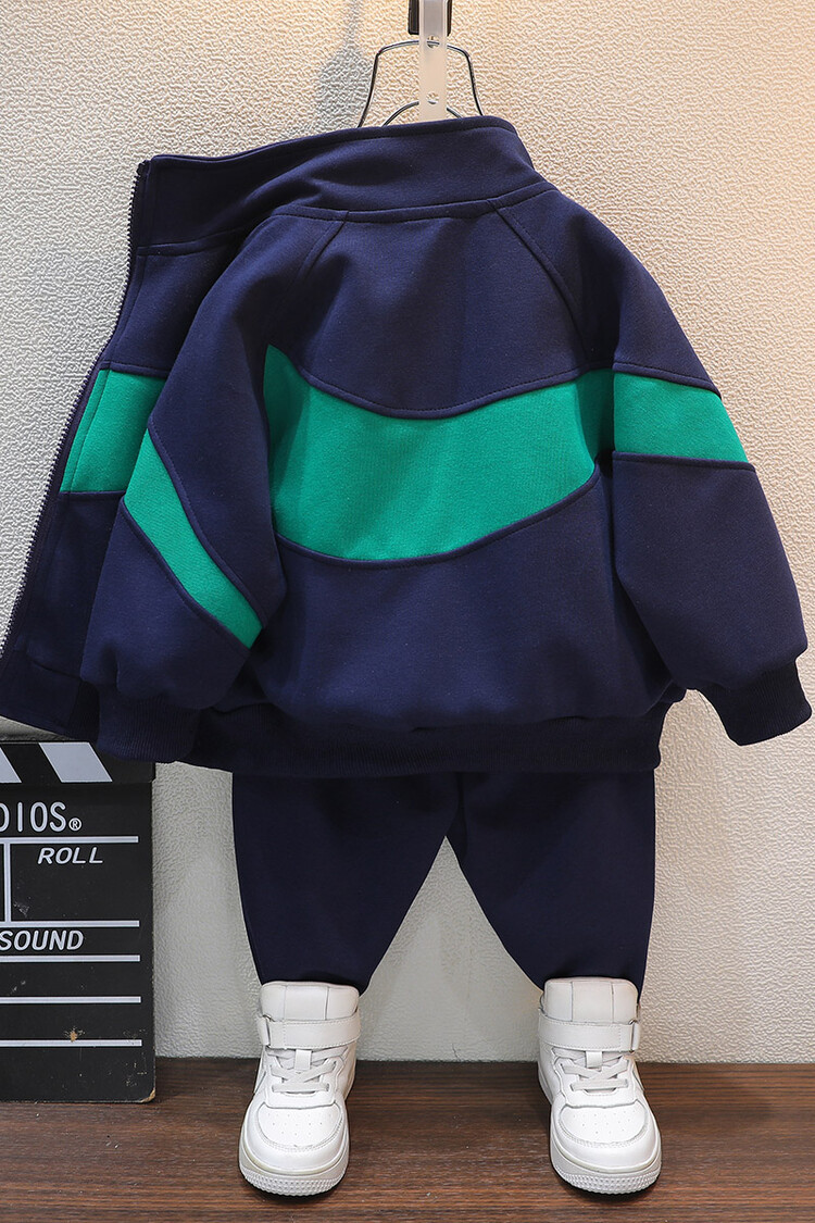 Jungen-Paar 2024 Frühling und Herbst Neues Sport-Reißverschluss-Shirt Zweiteiliges Set für Kinderkleidung_voghion.com