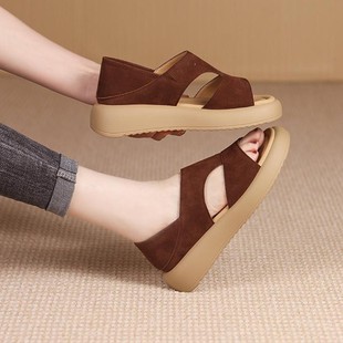 2025 Summer New Comfortable Flat Roman Sandals Women's Two-Wear Open Toe Retro Simple plus size Beach Shoes