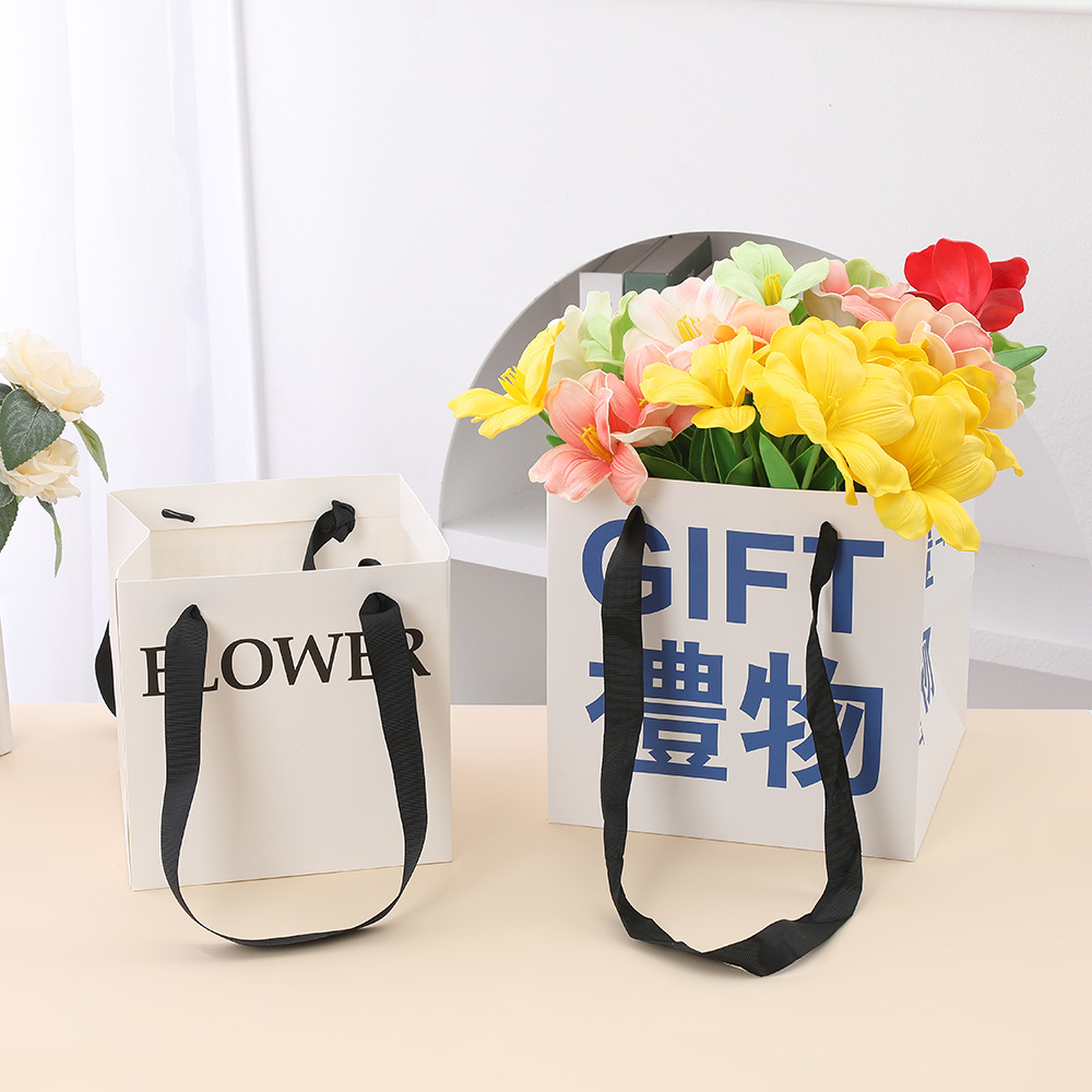 正方形鲜花手提袋女神节伴手礼包装袋简约大容量生日礼品袋礼物袋