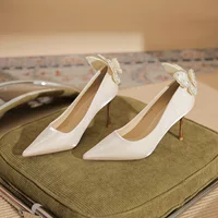 Туфли‑лодочки на каблуке (ainer-cat) с заострённым носком и бантом, микрофибра, 6/8 см, 34–39