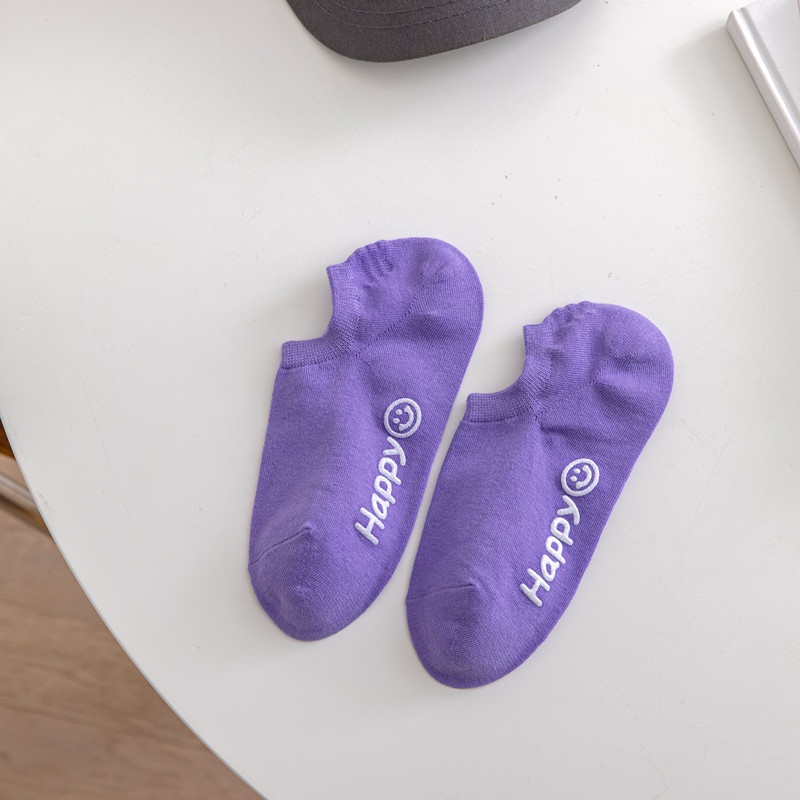 Calcetines de algodón peinado calcetines de color sólido de primavera y verano para mujer Calcetines de algodón de silicona de corte bajo para mujer antideslizantes de color caramelo calcetines invisibles