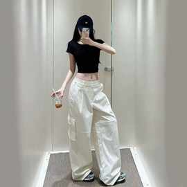 ALOGANT美式高街多口袋工装裤女百搭阔腿裤直筒宽松休闲运动长裤