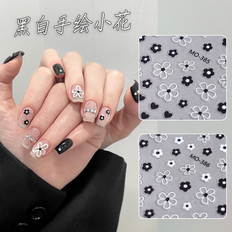 Red Riding Book Explosive Relief Jelly Sticker Black and White Hand-painted Haina Sticker Red Nail Sticker