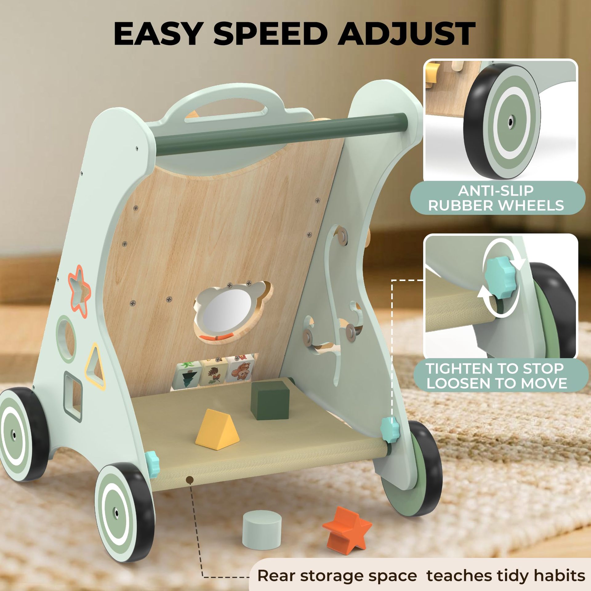 Ahşap Bebek Yürüteç Çocuk Arabası Montessori Yürüme Oyuncağı Unisex Bebek Yürüme Oyuncağı