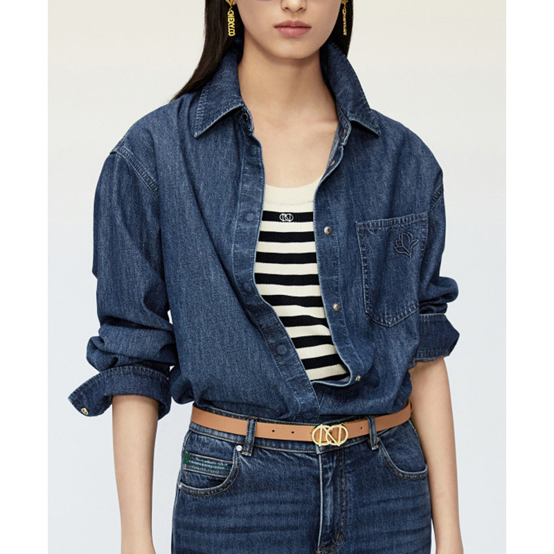 【Koujia Order】2026 Spring New Style Polo Collar Denim Shirt Top in Deep Blue 【Koujia Order】2026 Spring New Style Polo Collar Denim Shirt Top in Deep Blue