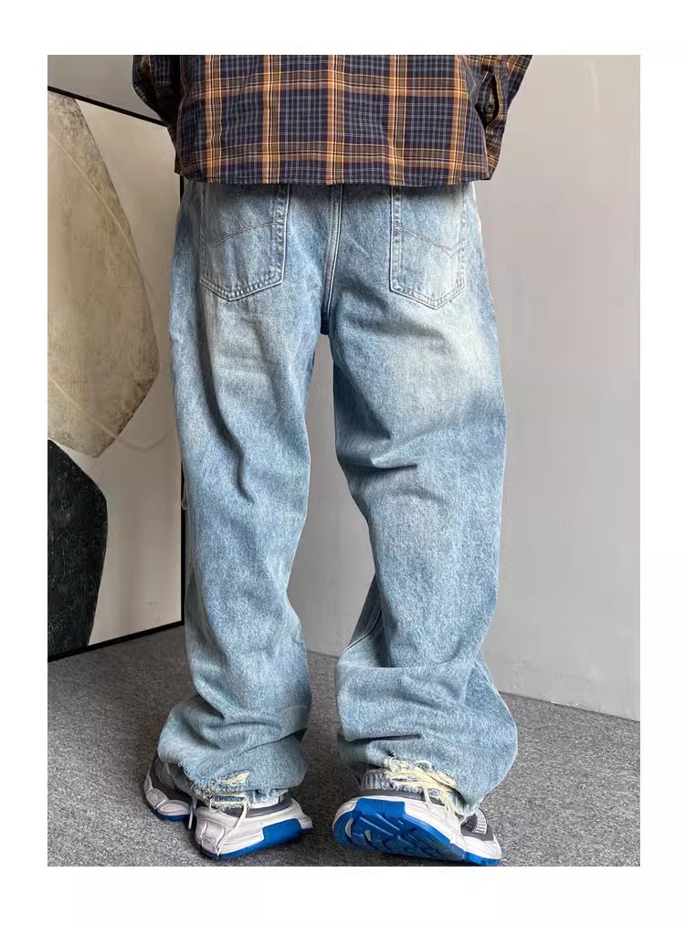 Men's Retro High Waist Dad Jeans Spring Summer Casual Loose Fit Wide Leg Ripped Straight Leg Floor Length_mkmklike.com