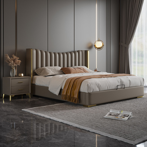 Light luxury leather bed American modern luxury high-end bedroom 1.8m double master bedroom storage leather bed