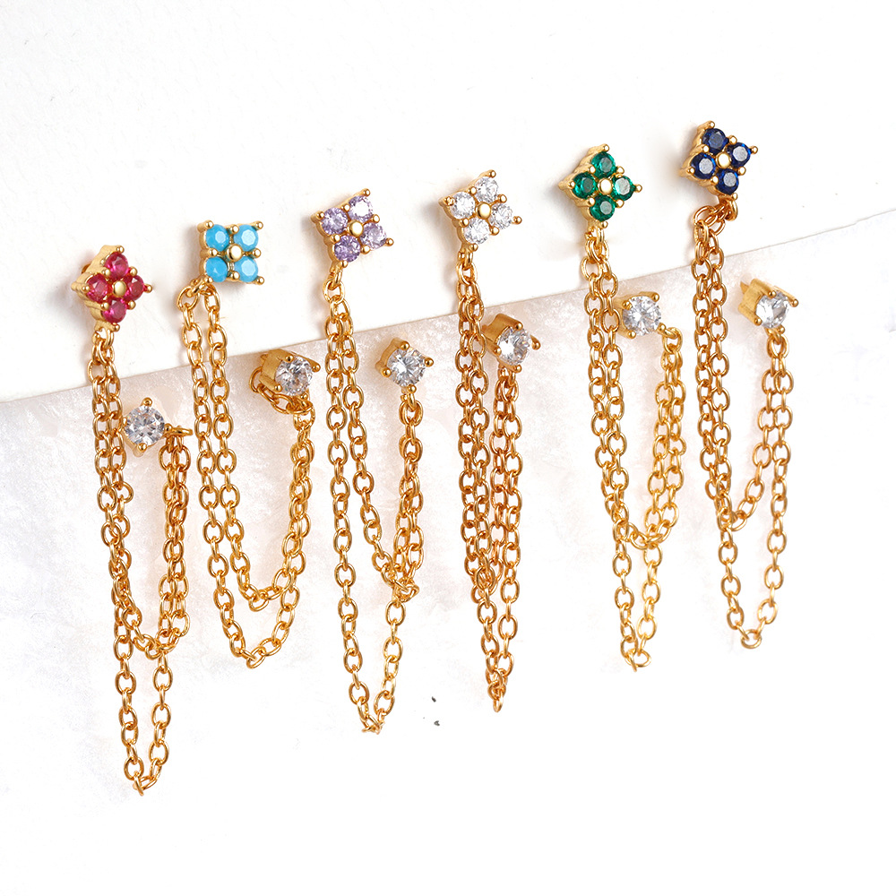 1 Piece Ig Style Flower Plating Chain Inlay Copper Zircon Ear Studs display picture 4