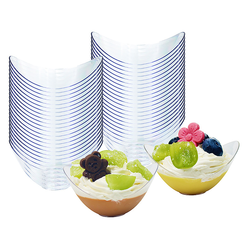跨境爆款40/70ml弧形甜品杯创意月亮船形杯冰淇淋碟甜汤碗亚马逊