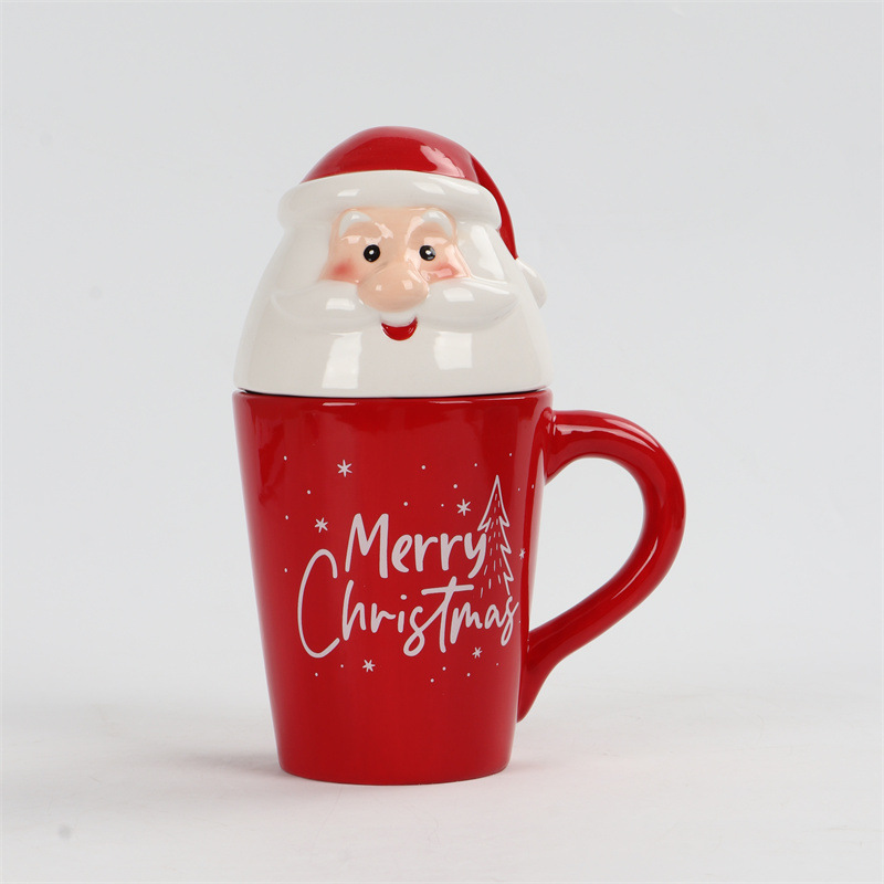 红色新陶瓷马克杯定LOGO简约圣诞老人系列杯子伴手礼杯厂家批发