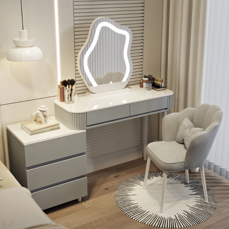그레이 100 테이블 + 캐비닛 + 거울 + 꽃잎 의자