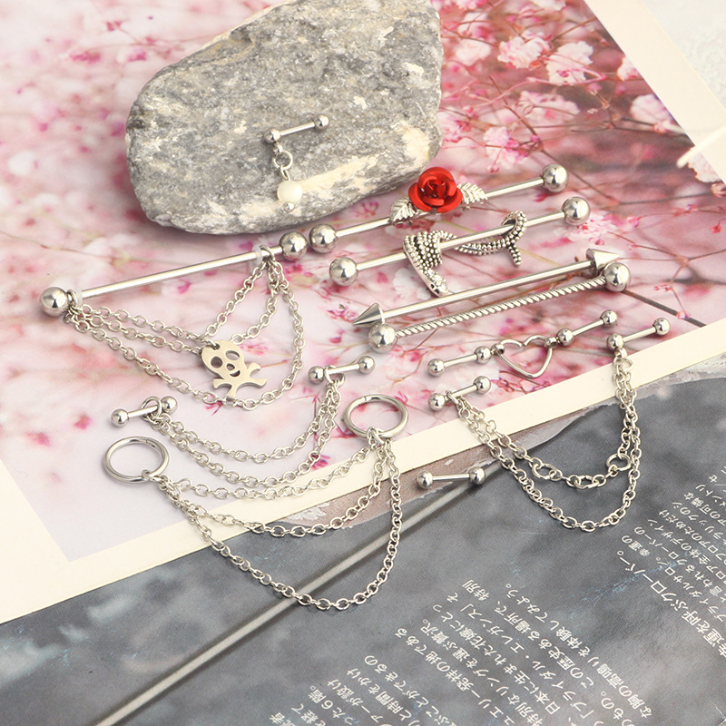 Silver pointed spike labret stud material detail