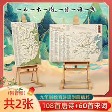 儿童唐诗宋词地图古诗词挂图学生专用版中国地理历史知识启蒙地图