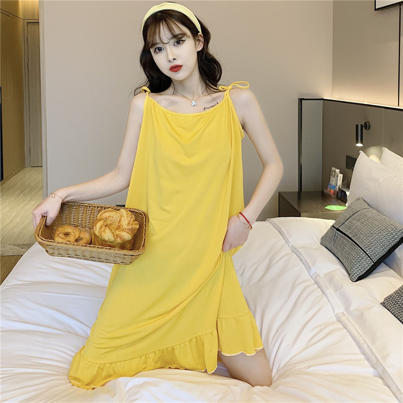 Directo de fábrica del camisón verano puro deseo estilo arco Correa pijamas mujeres japonés Dulce fino sedoso desgaste hogar