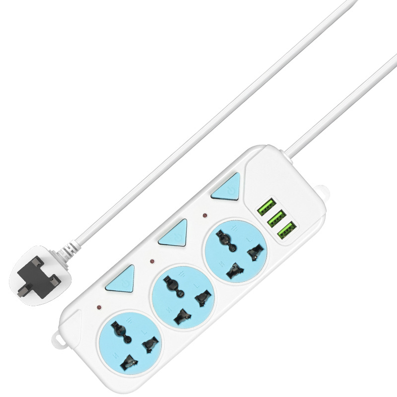 厂家供应国际通用孔插板带USB2米插线板独立开关接线板插排插座