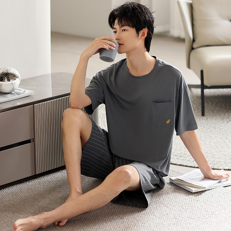 모달 스판덱스 남성용 잠옷 얇은 시원한 통기성 홈 캐주얼 편안한 여름 반팔 반바지