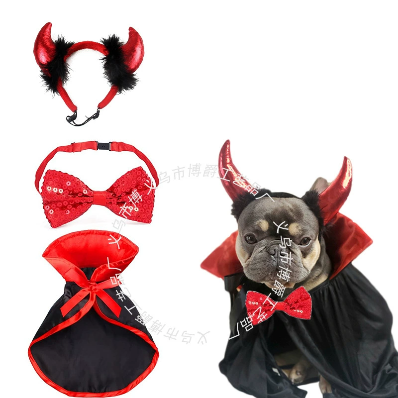 Набор для трансформации питомца на Хэллоуин: костюм дьявола с накидкой, головным убором и галстуком-бабочкой, забавные костюмы для собак и кошек