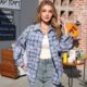 New Printed Women's Plaid Shirt Spring and Autumn European and American Fashion Casual Loose Retro Trendy Cross-border Plaid Shirt