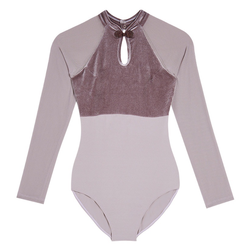 Ropa de baile para mujer, ropa de práctica de otoño para adultos, mono de malla de gota de agua de terciopelo, ropa de ballet de práctica corporal de manga larga image 1