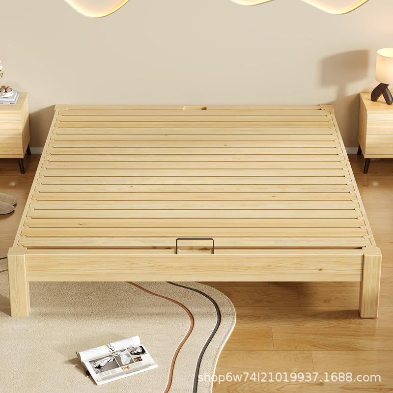 Solid Wood Bed with Mortise and Tenon Structure, Glue-Free, Paint-Free, Environmentally Friendly, No Bedside Rental Bed, Adult Row Frame Double Bed for Home Use