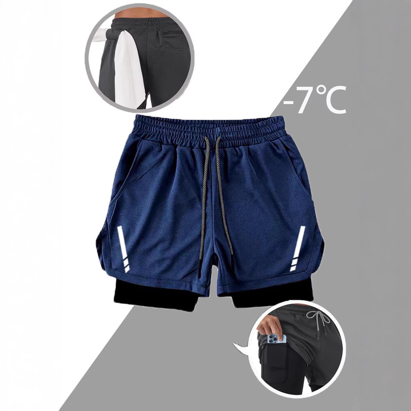 Printed Casual Two-In-One Sports Shorts for Men, Quick-Drying Gym Workout Shorts with Towel-Hanging Feature for Outdoor Use