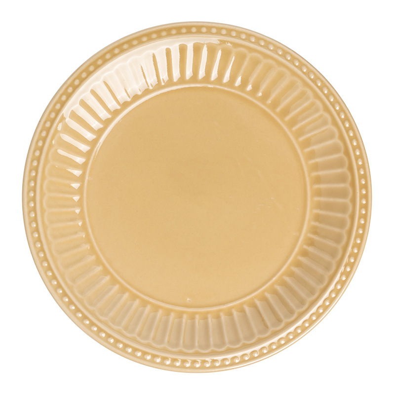 Plato redondo de cerámica refinado en relieve plato poco profundo platos de platos caseros restaurante de alto valor de postre platos de cubierta al por mayor