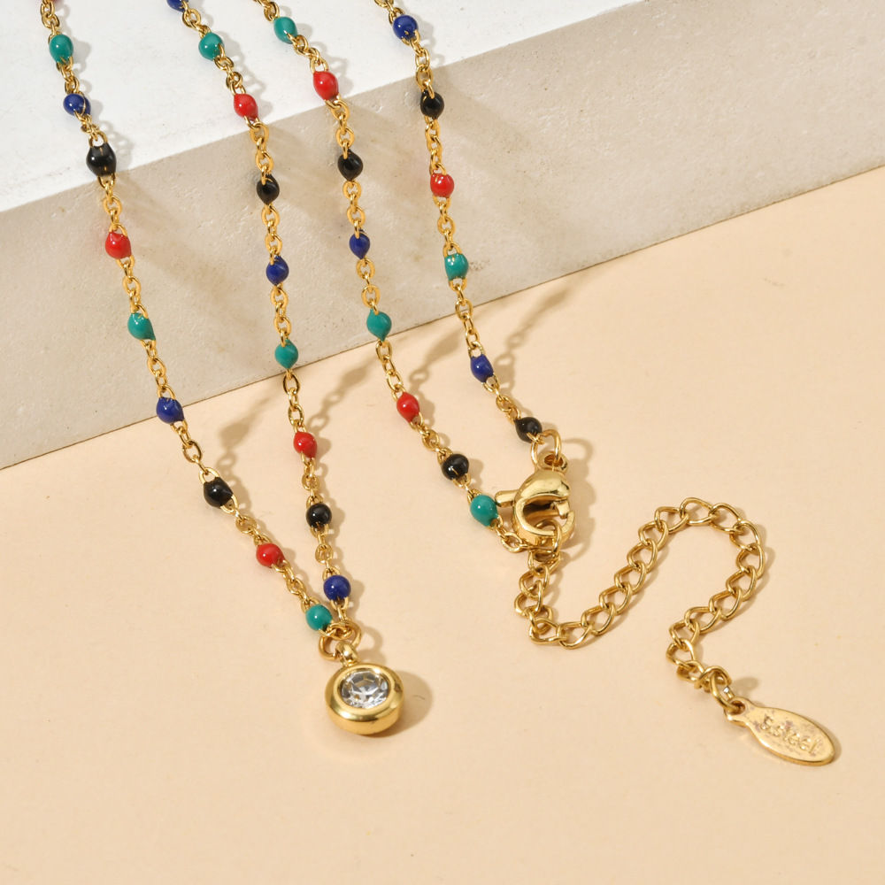 9g Weight 304 Stainless Steel, Seed Bead Pendant Material Rhinestones Inlay Material Pendant Necklace Classification 304 Stainless Steel Chain Material cable chain Chain Type 1 Piece Quantity Casual, Daily Occasion 304 Stainless Steel, Seed Bead Material Round Pattern All Seasons Season Women's Gender Enamel, Plating, Inlay Design Simple Style Style Wholesale Jewelry Simple Style Round 304 Stainless Steel Seed Bead Rhinestones Enamel Plating Inlay Pendant Necklace Cable Chain 24