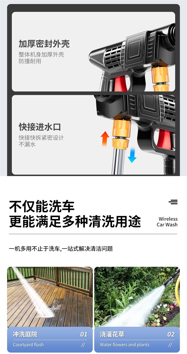 Car washer high-pressure water gun, powerful household floor cleaning tool, top-rated electric lithium battery, ultra-high pressure car brush
