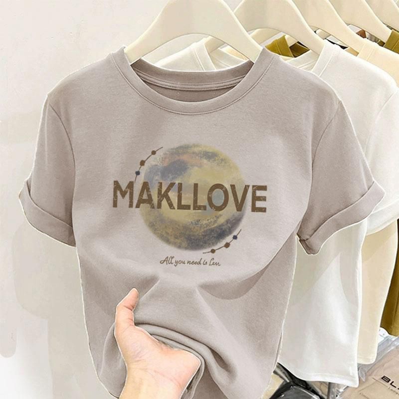 Short-Sleeved T-Shirt for Women 2025 Summer New Hot Style High-End Fashionable Short Right Shoulder T-Shirt Round Neck Top