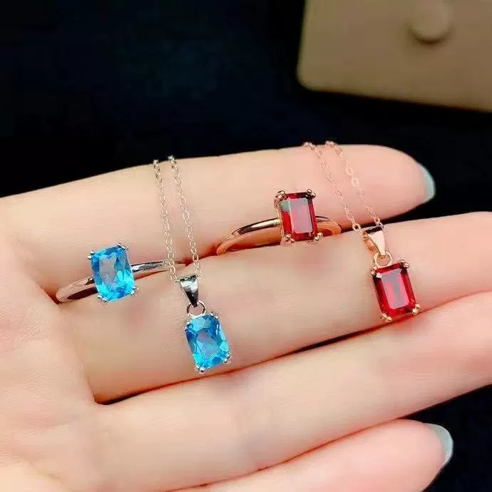 Organic stone inlay, ring, necklace, pendant, set, silver 925 sample