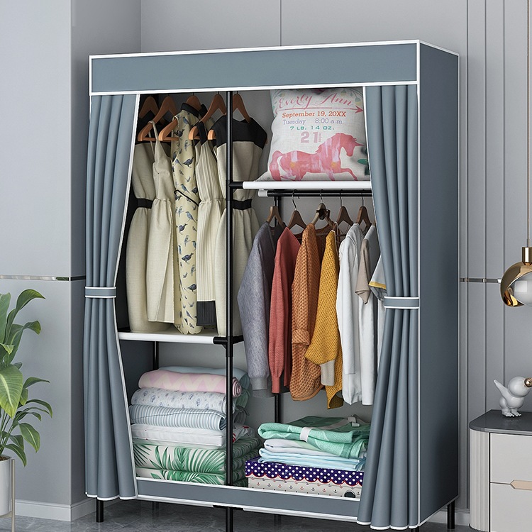 Simple Wardrobe Assembly for Home Bedroom, Thickened and Reinforced Steel Tube Single Cloth Wardrobe for Rental Rooms and Dormitories