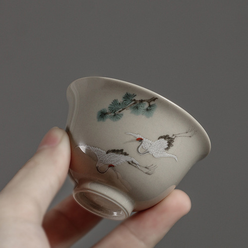 Vegetable gray retro persimmon tea cup household ceramic kung fu tea set small tea cup single cup