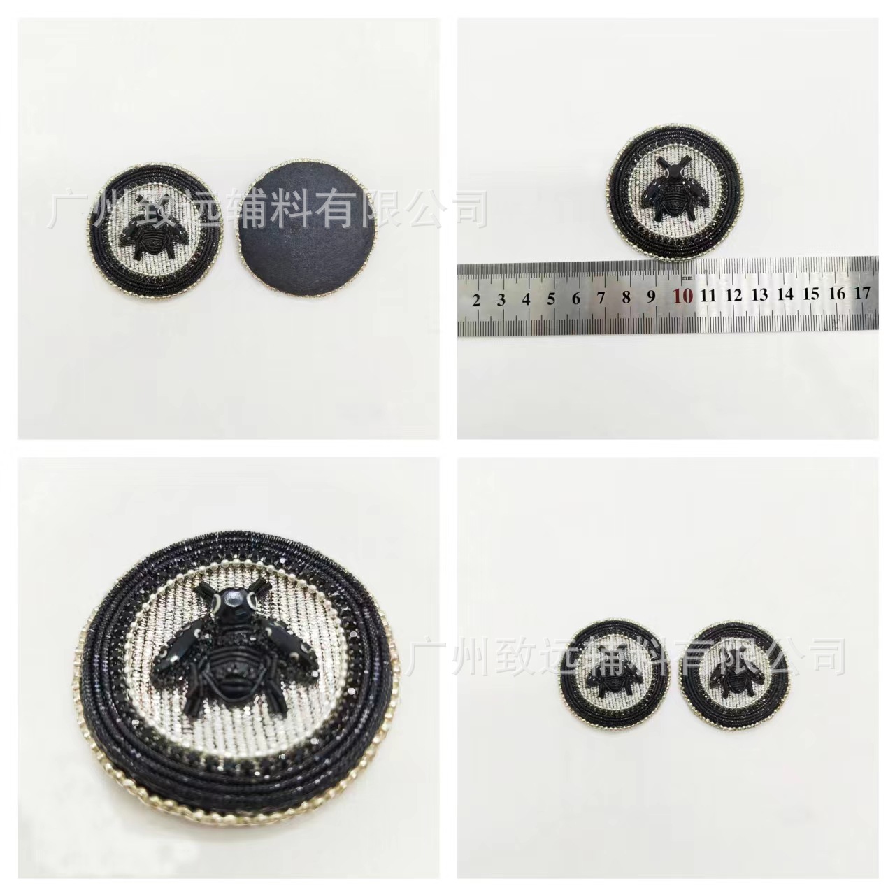 Broche de insignia de abeja de seda india redonda, estilo nuevo transfronterizo, parche de tela de moda con bordado hecho a mano, accesorio creativo DIY. image 1