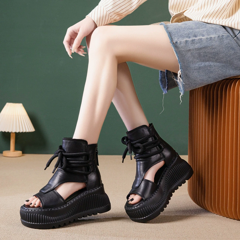 Sandals, summer footwear platform, genuine leather