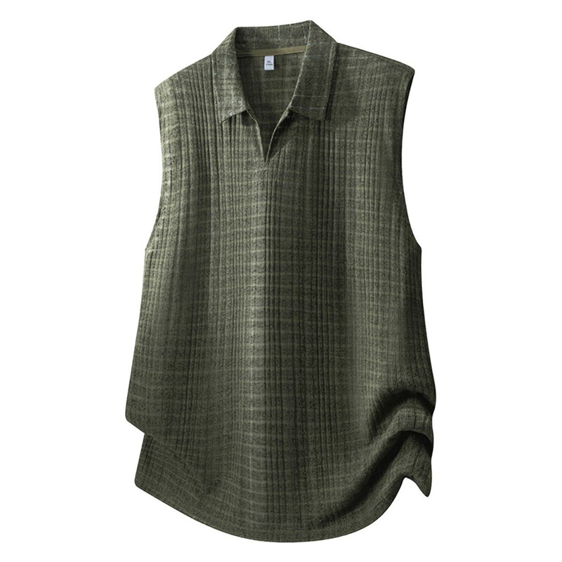 Men's Summer Trendy Brand Sleeveless T-Shirt with a Turn-Down Collar, Loose Fit, Cool Plaid Design, Ice Silk Sports Outdoor Vest