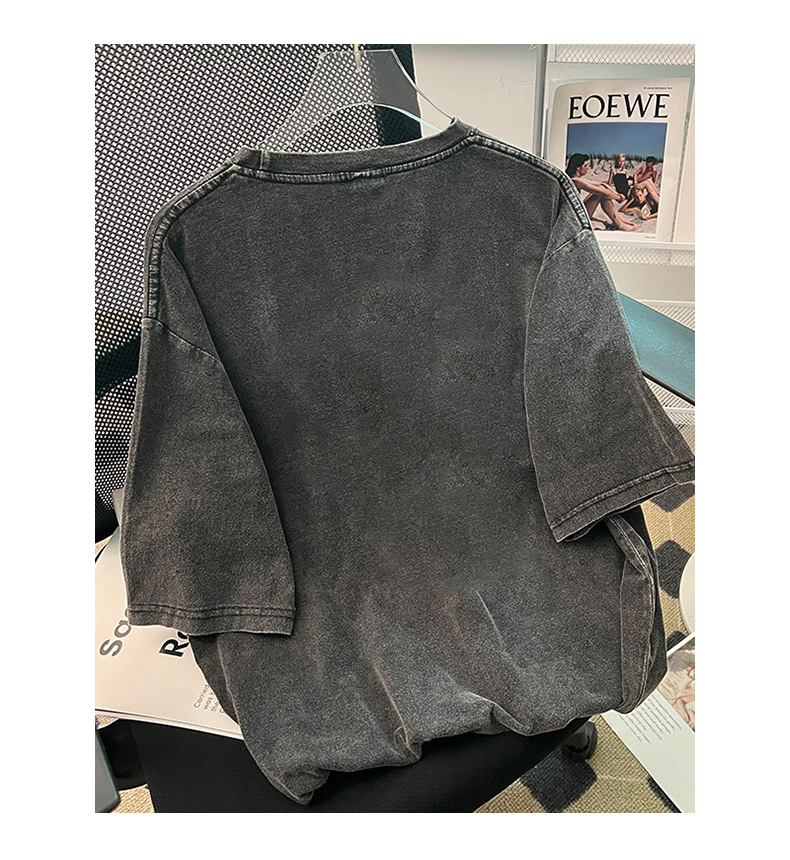 Washed Distressed Cotton Short Sleeved T shirt Women Loose All Match Mid Length Bottoming Shirt Trendy Brand Retro Top