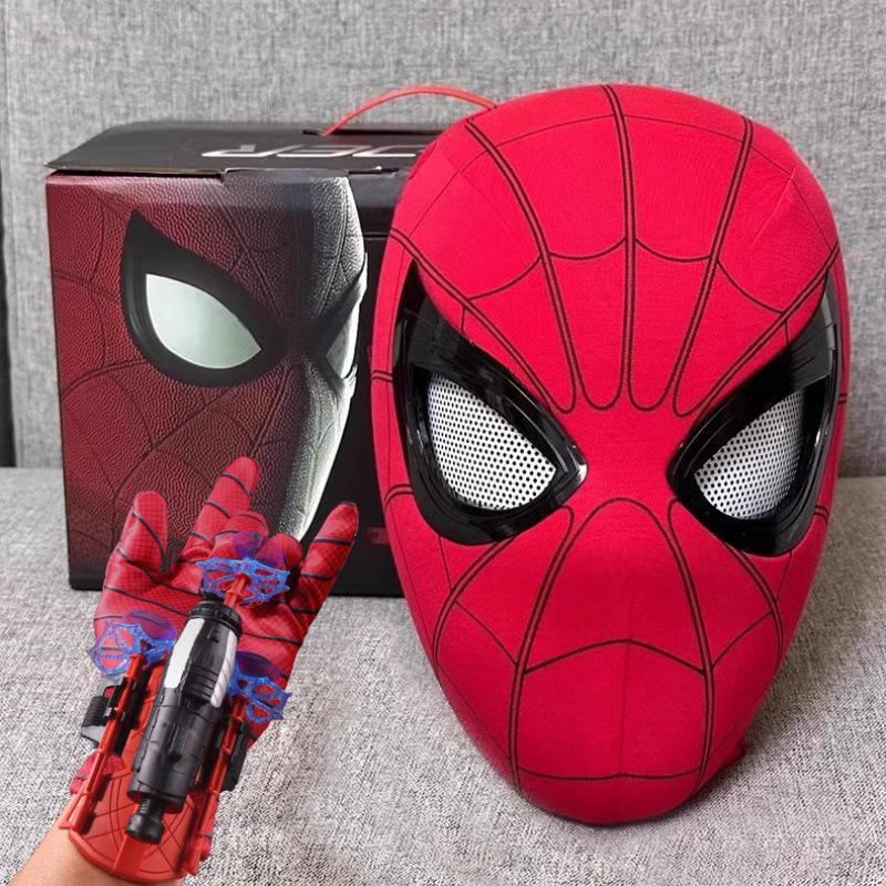 New Spider-Man mask with movable eyes, manual jaw control, blinking function, and spider web launcher, a birthday gift