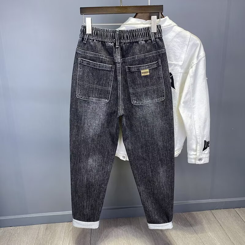 Abbigliamento da uomo Jeans elasticizzati in denim da uomo, vita elastica, gamba dritta, stile harem, pantaloni da lavoro casual e larghi, resistenti_voghion.com