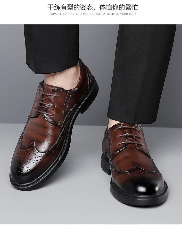 Giày da nam công sở kiểu brogue mũi tròn thắt dây — Màu nâu, Màu đen chi tiết 13