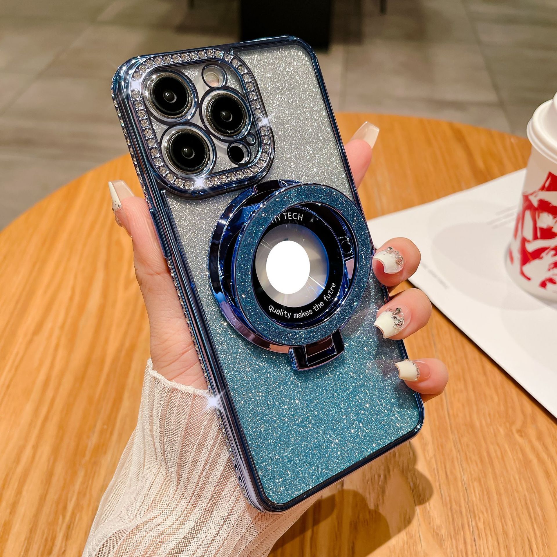 Soporte de succión magnética para iPhone17 caja de teléfono con brillo degradado 16Pro diamante de imitación galvanoplastia 13 funda protectora diamante