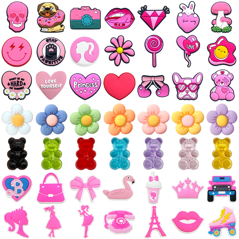 49 Popular Shoe Charms for Crocs, Pink Shoe Accessories, Boutique Shoe Charms, Soft Rubber Shoe Charms, Brazilian Export Hot Items