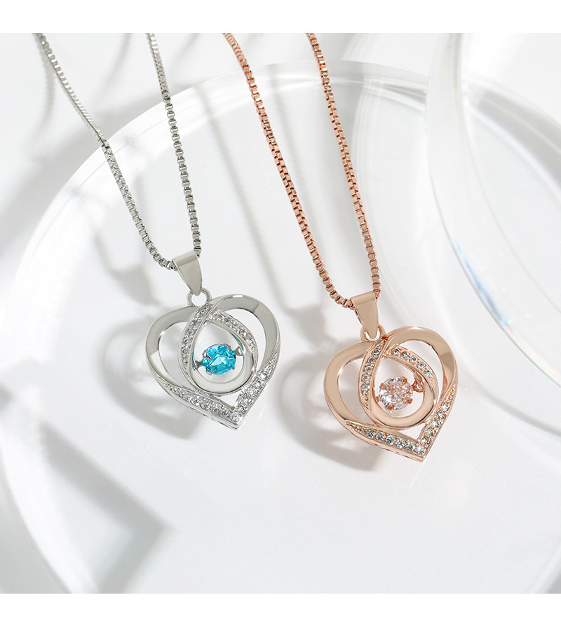 Simple Style Heart Shape Copper Hollow Out Inlay Zircon Pendant Necklace 1 Piece