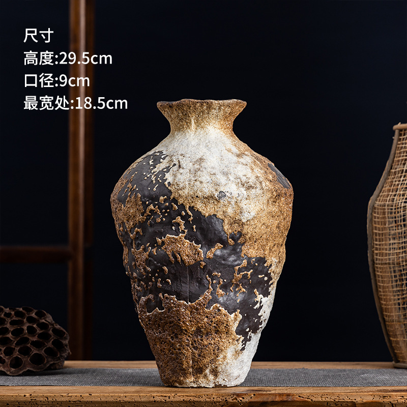复古黑色陶瓷花瓶客厅插花玄关民宿禅意茶室水培侘寂风陶罐摆件|undefined