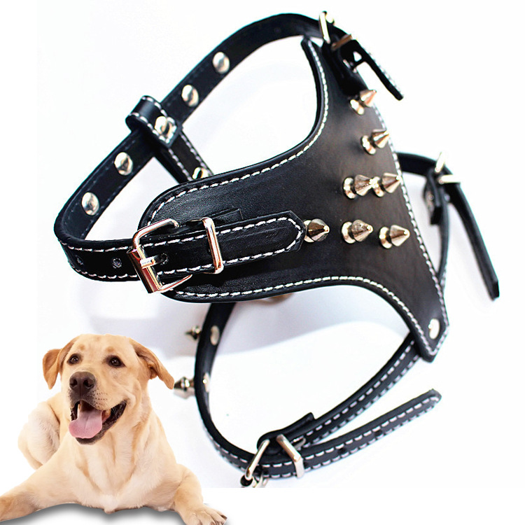 Personalized Anti Bite Dog Harness With Studs And Seat Belt_voghion.com