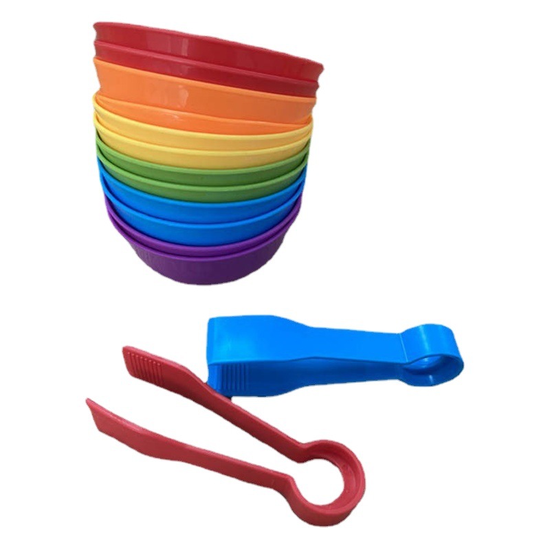 Cross-border rainbow counting soft rubber animal matching color classification Cup Bowl tweezers clip children's toy storage tool